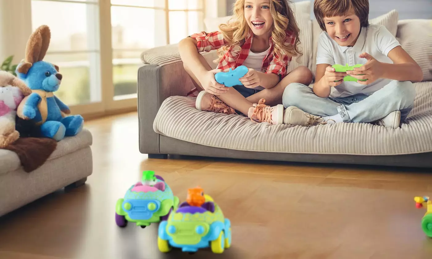 BabyLuv Dinosaur RC Cars with LED Lights & Music Kids Remote Control Car (2pk)
