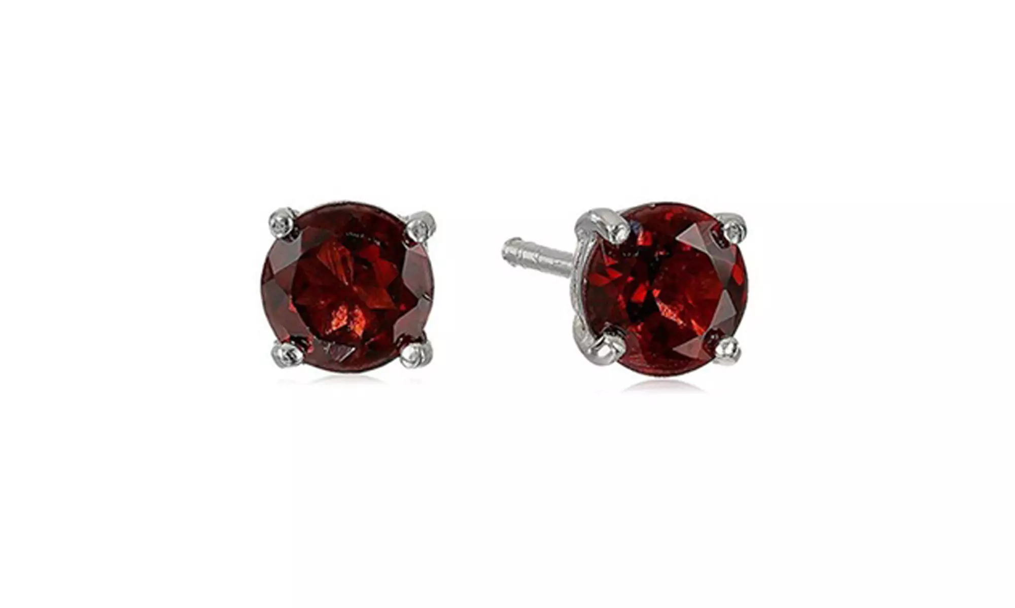 Paris Jewelry White Gold Plated 6mm Round Garnet Stud Earrings - Primary Image