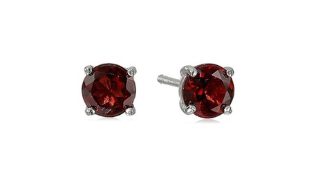 Paris Jewelry White Gold Plated 6mm Round Garnet Stud Earrings Red 6 MM Round Garnet Garnet White Gold