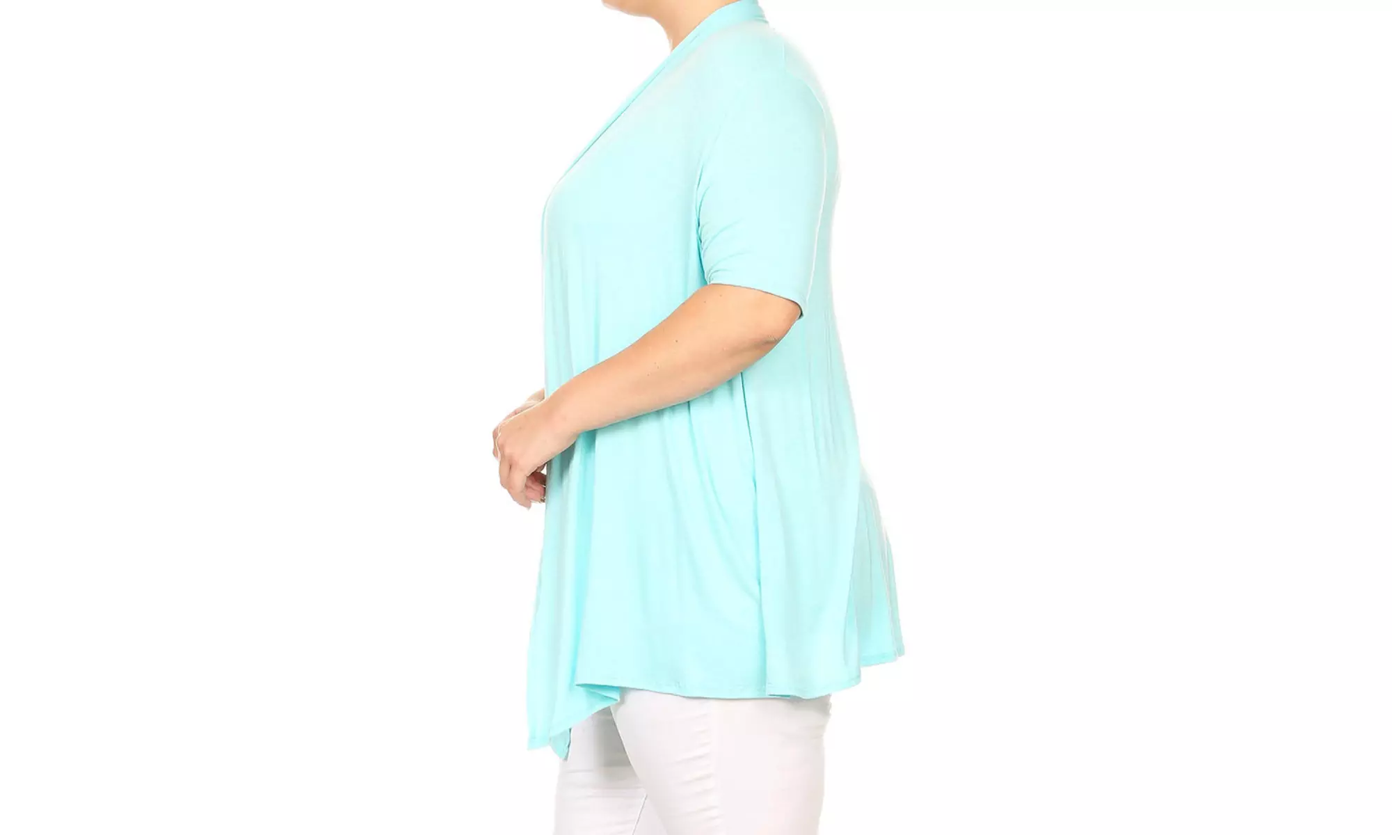 Women's Plus Size Short Sleeves Draped Open Front Solid Cardigan