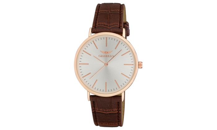 mens brown leather gold watch