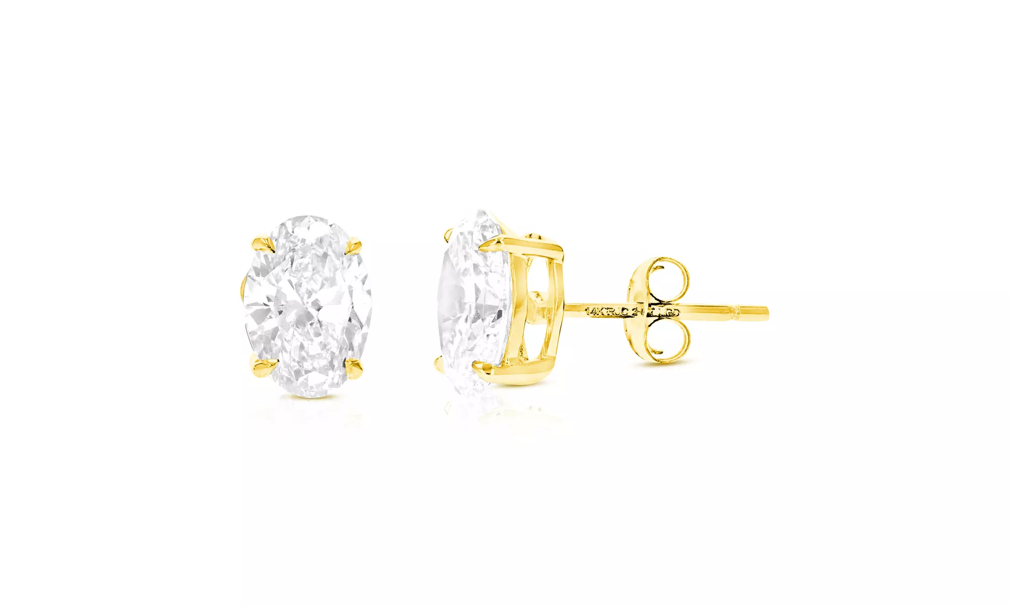 Lab Grown Diamond Stud Earrings Oval Shape in 14K Gold With Butterfly Push Backs