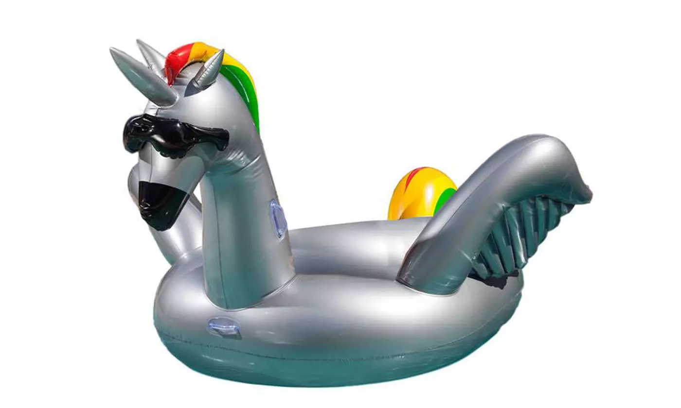 Giant Inflatable Rainbow Alicorn Unicorn Ride-On Pool Float With Cup - Primary Image