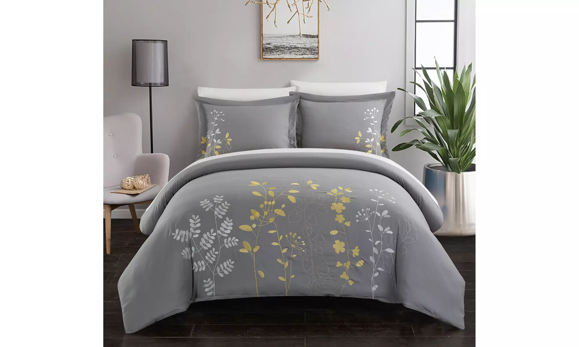 Samantha Embroidered Floral Zipper Closure Duvet Sets (3 Piece) - Second Medium