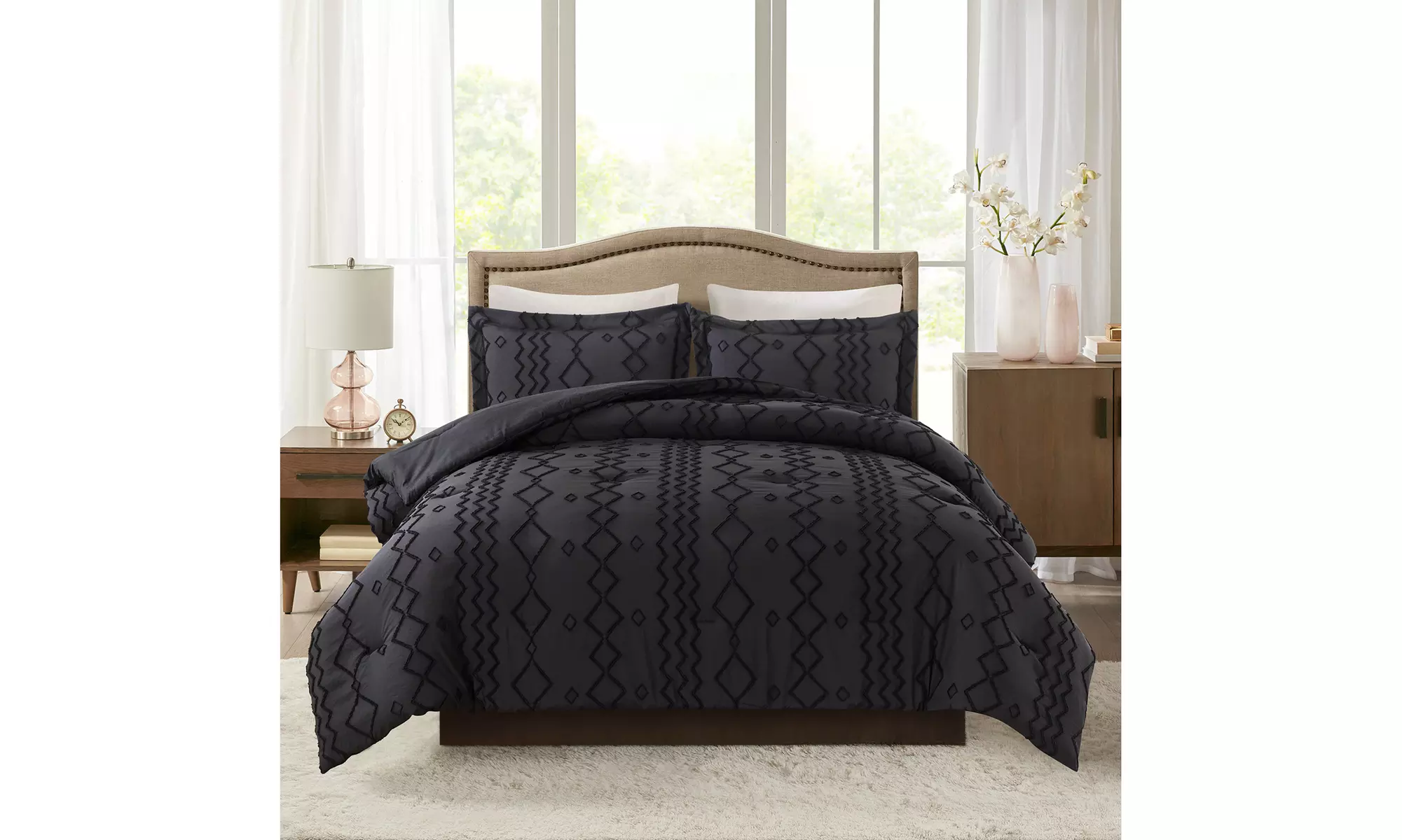 JML 2-3 Piece Soft Geometric Tufted & Embroidery Comforter Sets for All Seasons - Primary Image
