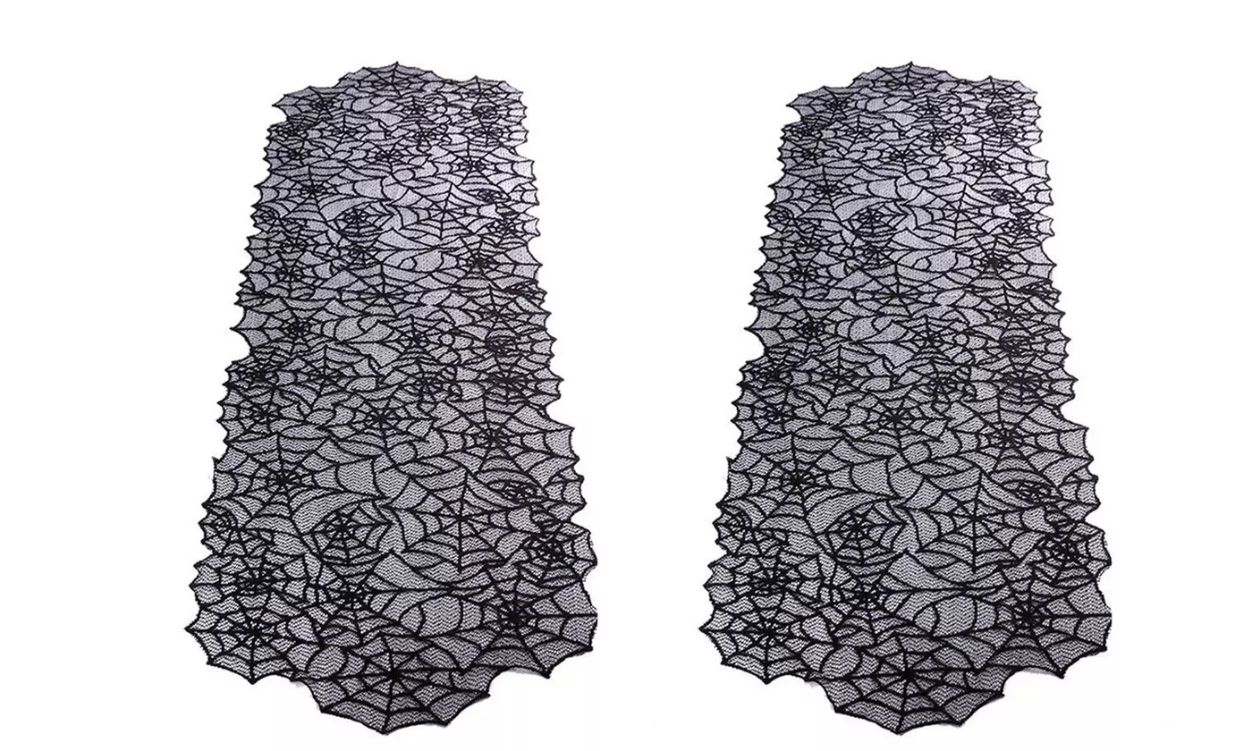 80 inch Halloween Table Runner Black Spider Web Lace for Table Decorations - Second Medium