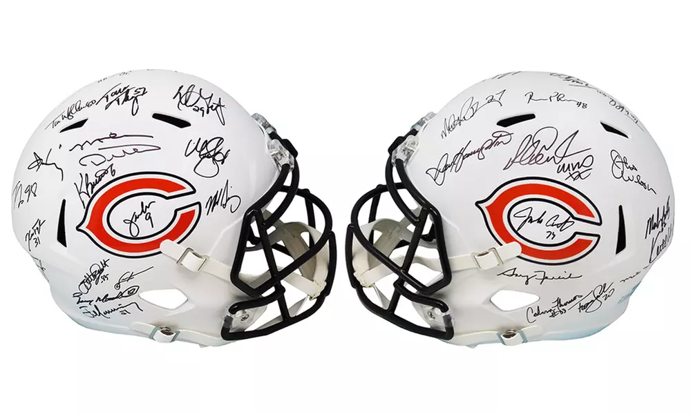 1985 Chicago Bears Team Signed Flat White F/S Speed Rep Helmet LE/34 (28 Sigs) - Primary Image