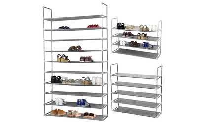 Ultra Large Capacity 10 Layers Non-woven Fabrics & Steel Shoe Rack Gray