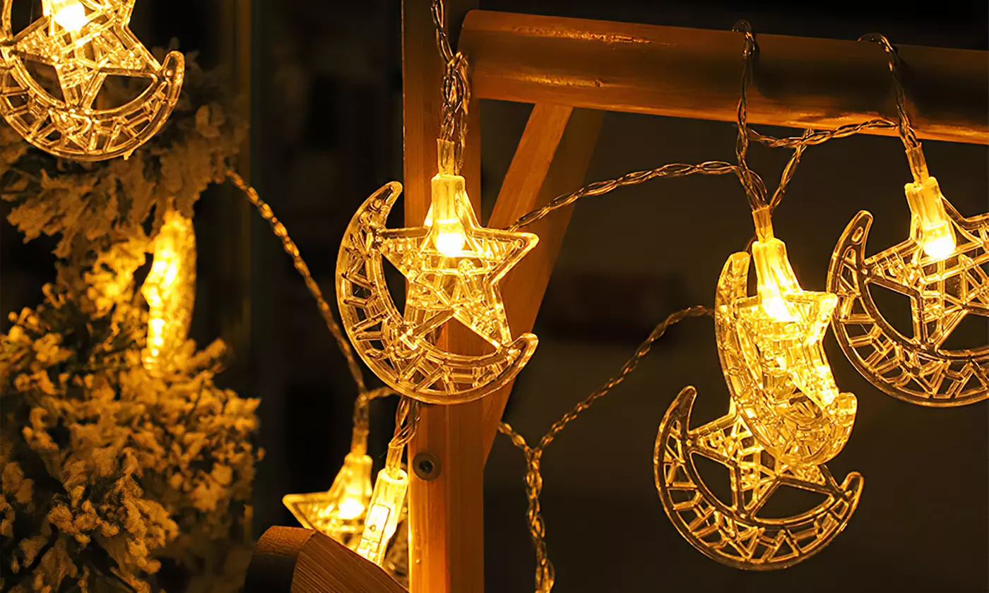 iMounTEK 20-LED Ramadan Star Moon Crescent String Lights w/ 2 Light Modes - Primary Image