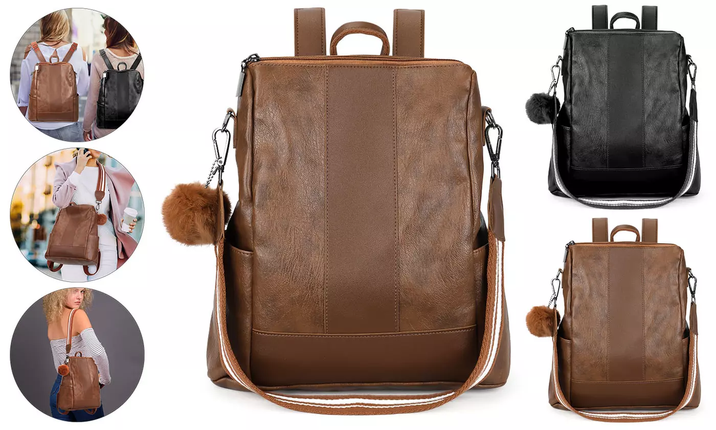 Women PU Leather Backpack Book Bag School Travel Handbag Rucksack Zipper Bag