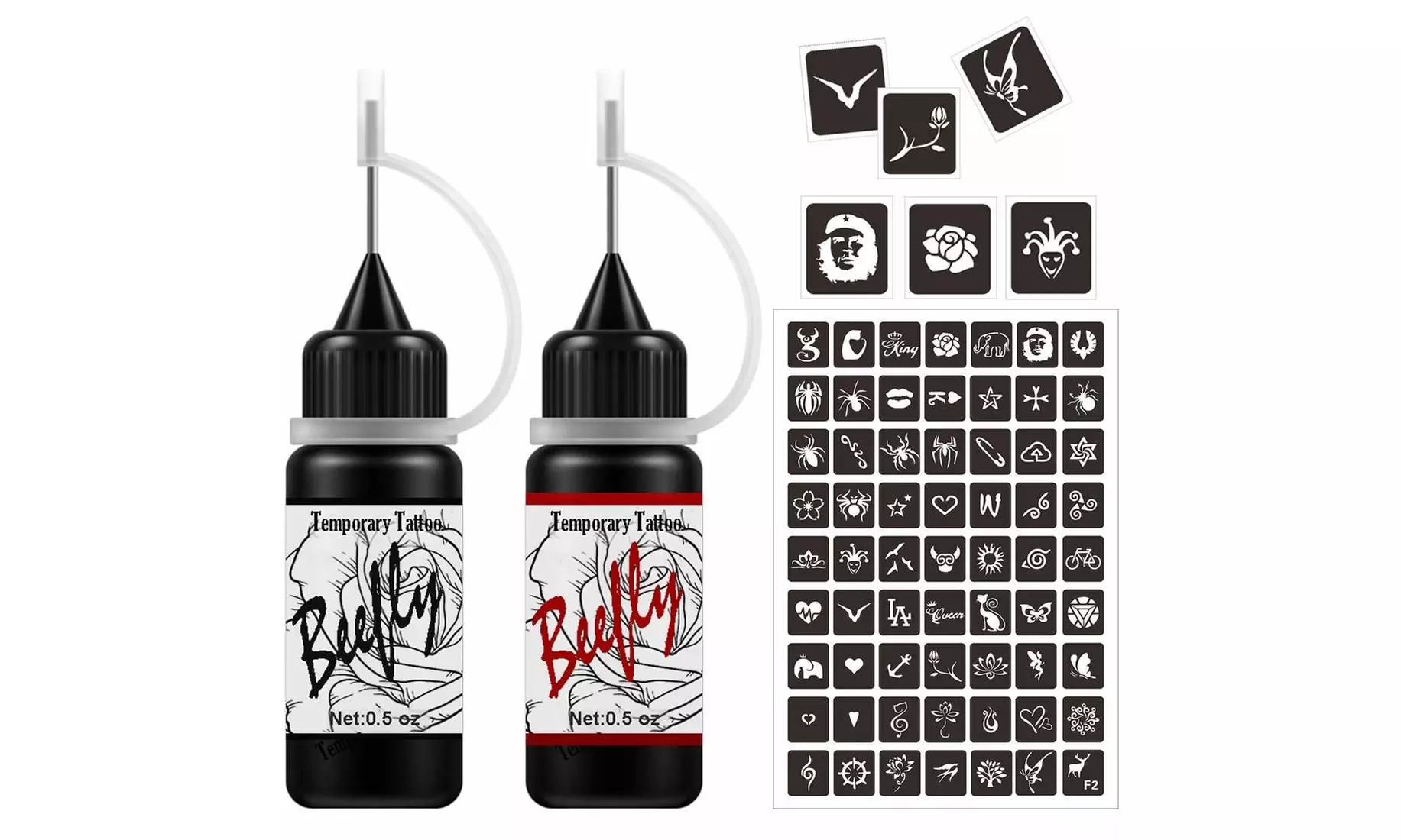 Temporary Tattoos Kit, Semi Permanent Freehand Ink/Paste, DIY Tattoos Temp - Primary Image