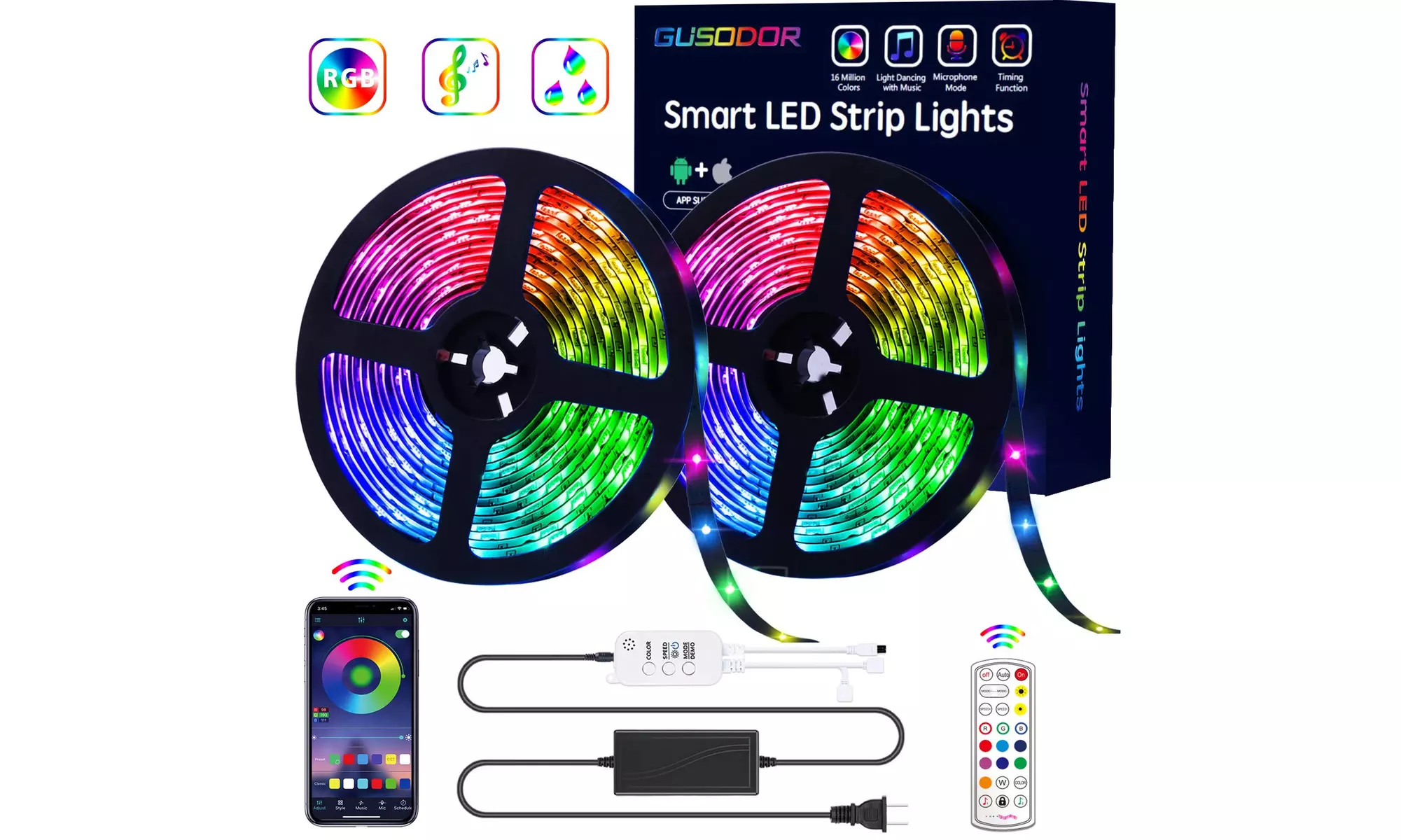 GUSODOR LED light with RGB light with 32.8ft tape light 300 LED - Primary Image