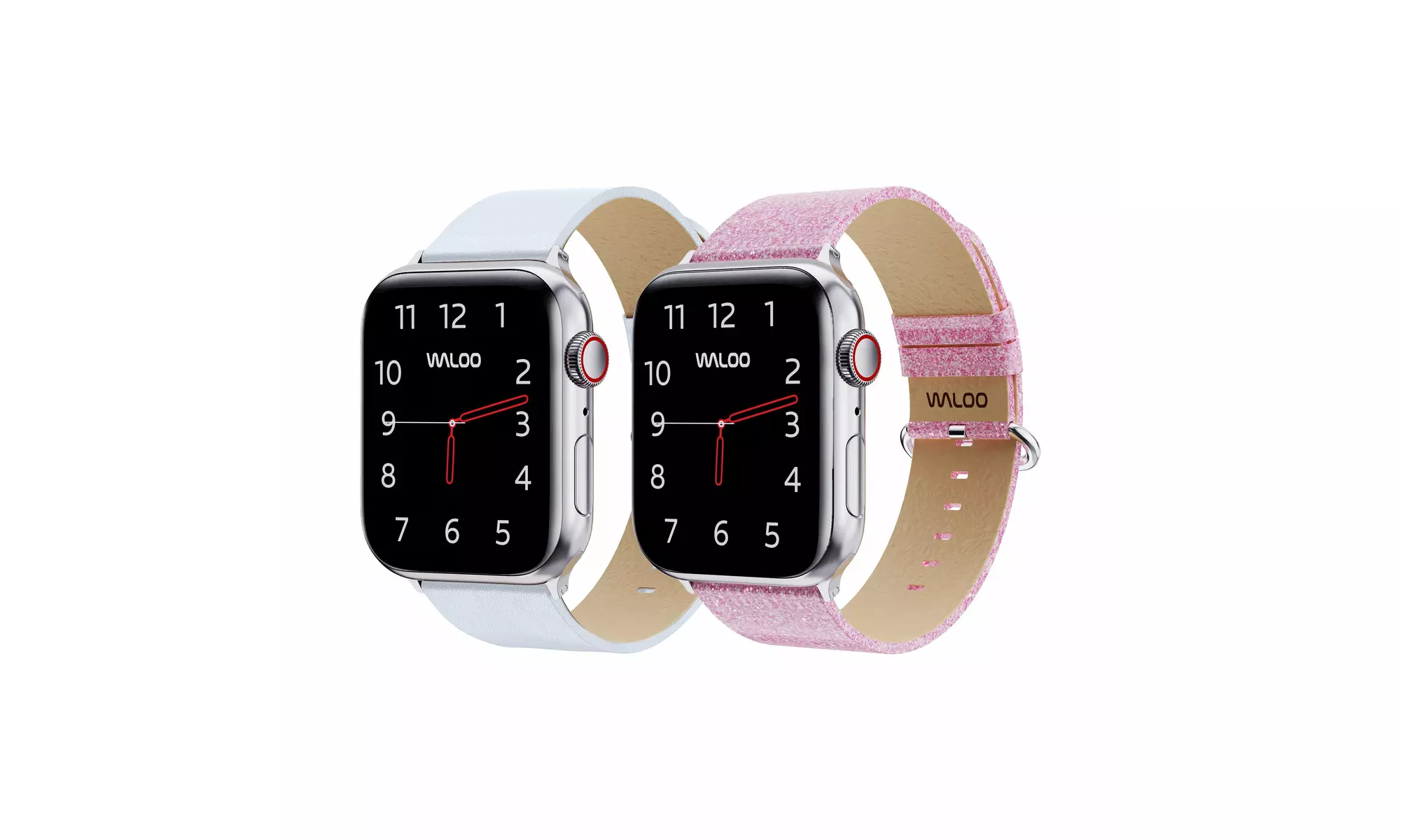 Waloo 2-Pack Leather Grain and Shiny Brilliance Apple Watch Bands