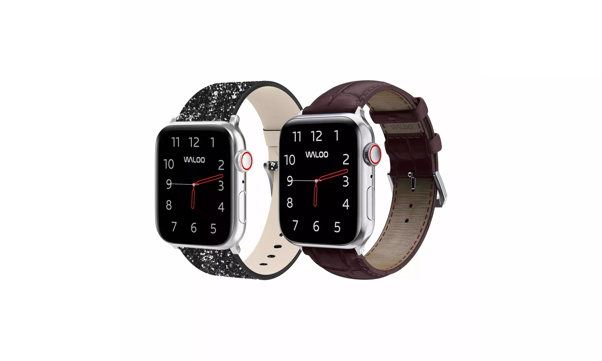 Waloo 2-Pack Leather Bling and Crocodile Embossed Apple Watch Bands