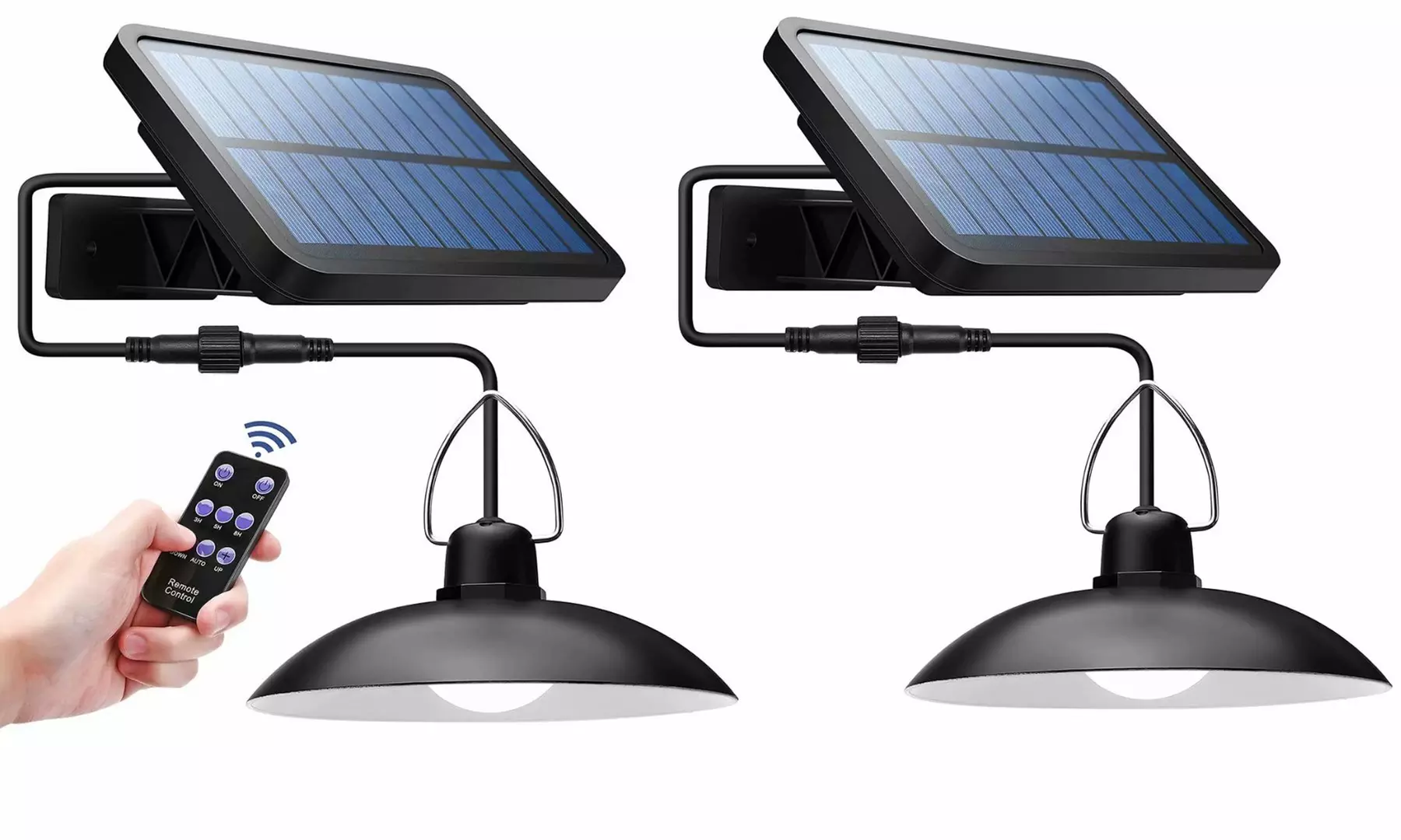 2 Pack Solar Light Adjustable LED Pendant Light Solar Powered Hanging Shed Light - Primary Image