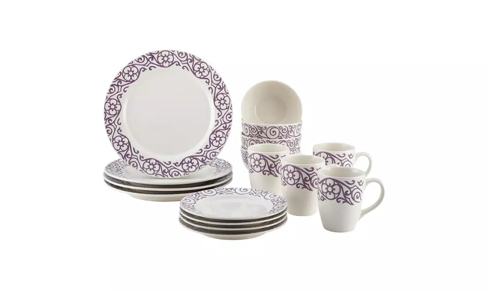 Rachael Ray 16pc. Scroll Dinnerware Set, Lavender - Primary Image