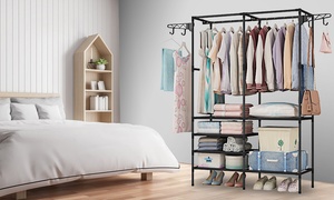 NewHome Freestanding Clothes Garment Hanging Rack with 4 Side Hooks & 4 Shelves