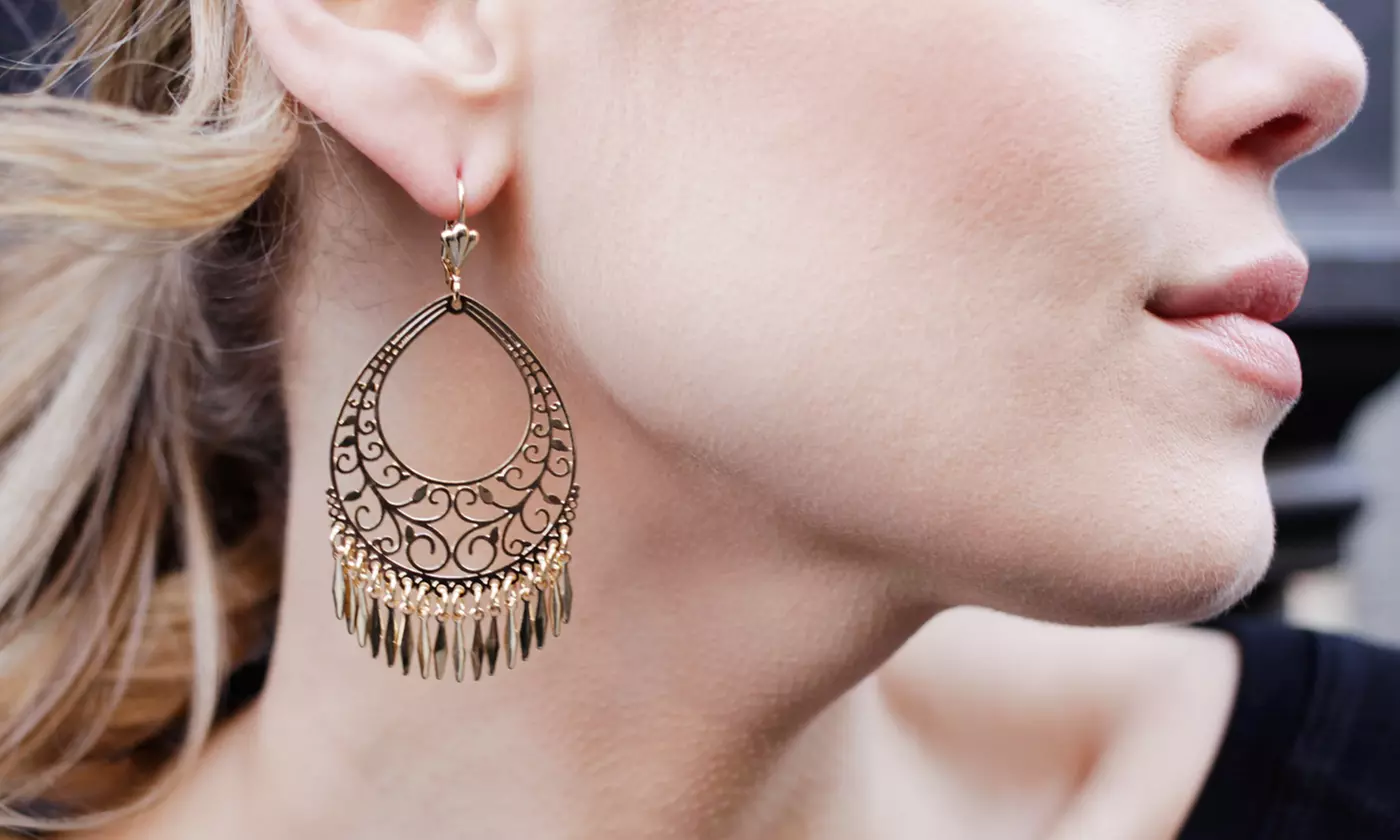 18K Gold Filigree Fringe Chandelier Earrings