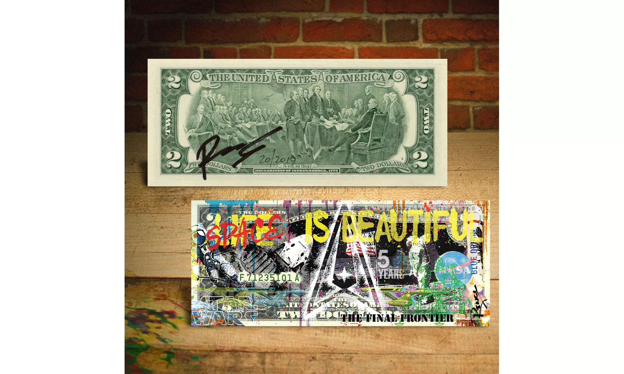 SPACE IS BEAUTIFUL Space X NASA Pop Art 2 Dollar Bill by Rency Art - Ltd of 2019 - Primary Image
