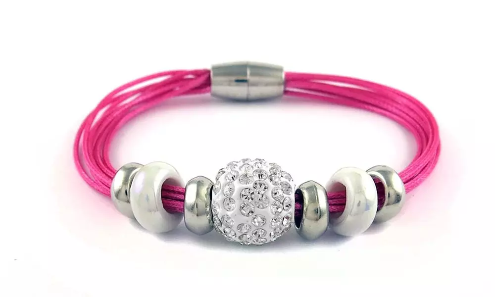 Multi Cord Crystal Charm Bracelet