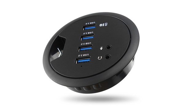 Mount In Desk 4 Port Usb 3 0 Hub Adapter And External Stereo Sound