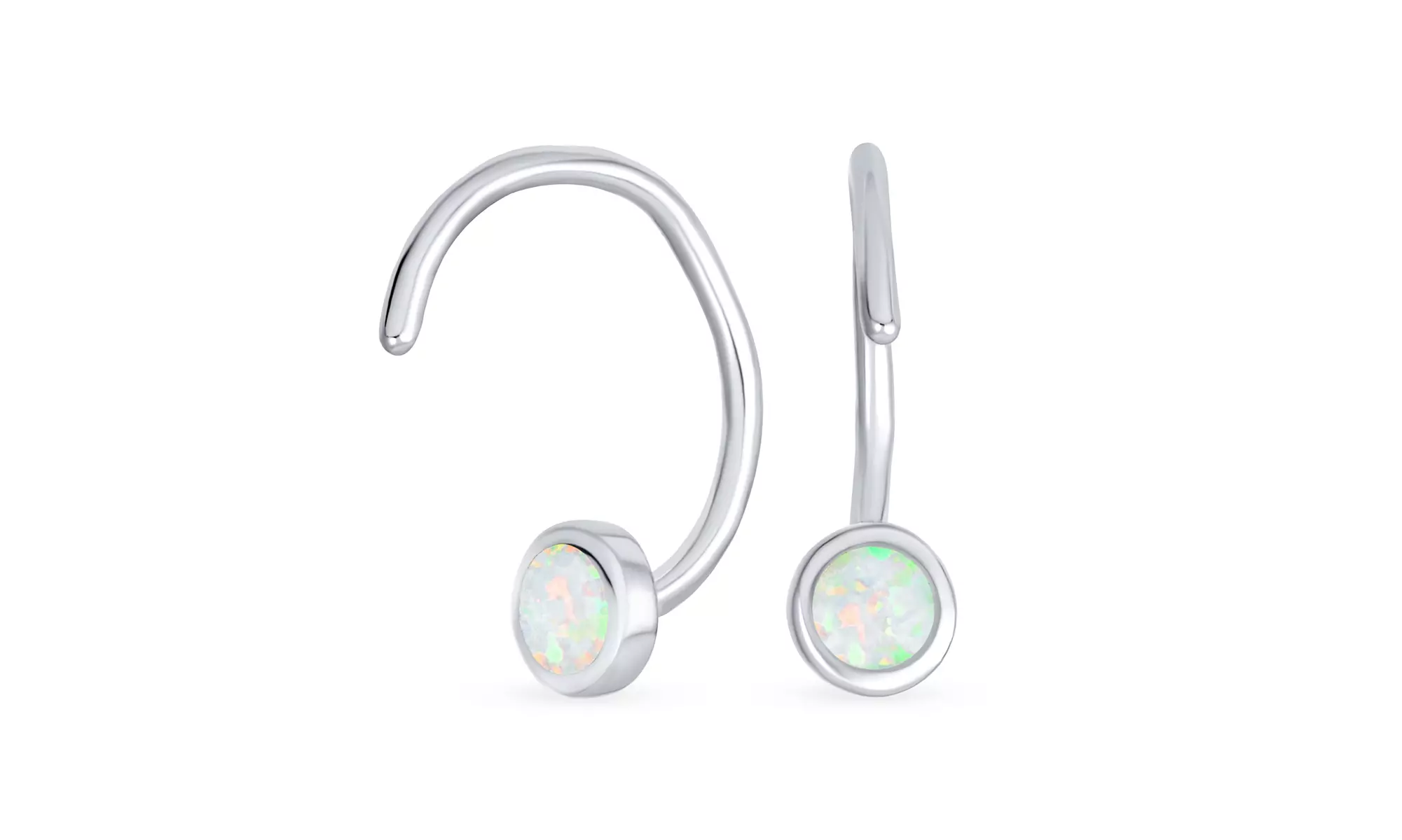 Band Cartilage Wrap White Opal Cuff Ear Earrings .925 Sterling Silver - Primary Image