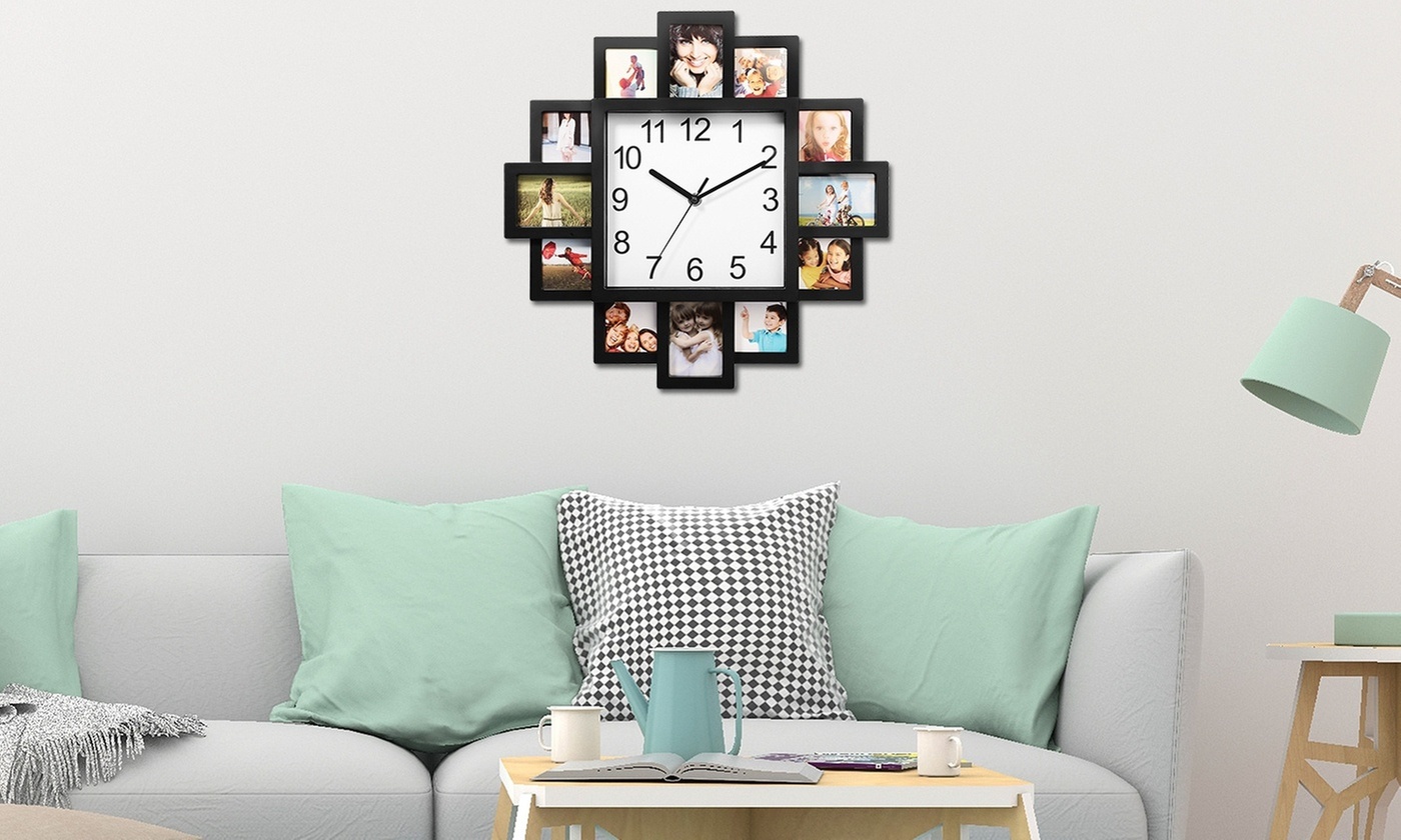 iMounTEK Hanging Wall Clock with 12-Picture Display Photo Frame