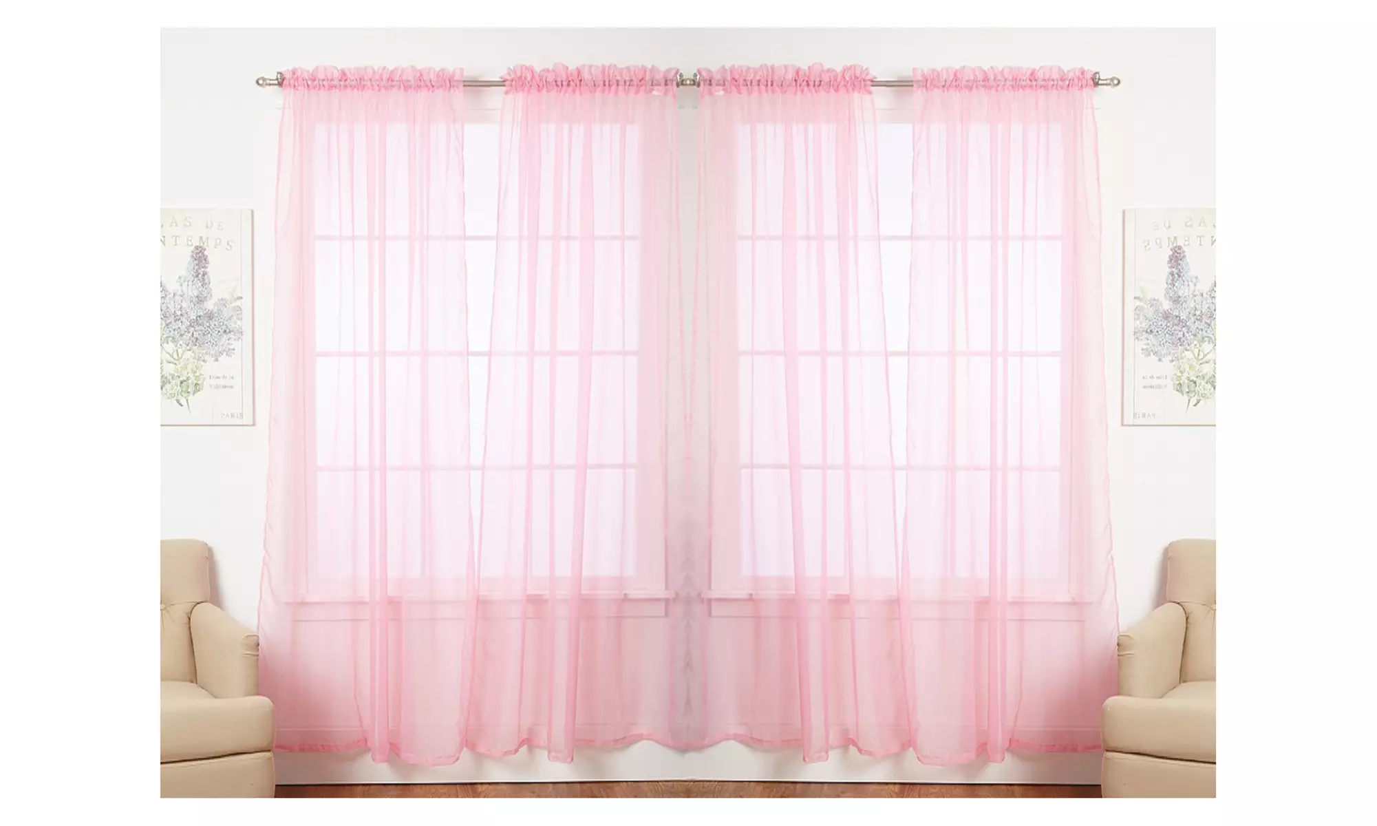 Set of 4 Dorian Solid Color Sheer Rod Pocket Curtain Panels - Primary Image