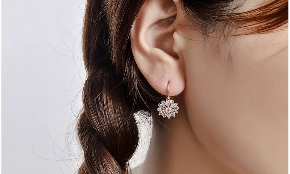 Marquise Cut Crystal Flower Leverback Earrings (Multiple Platings)