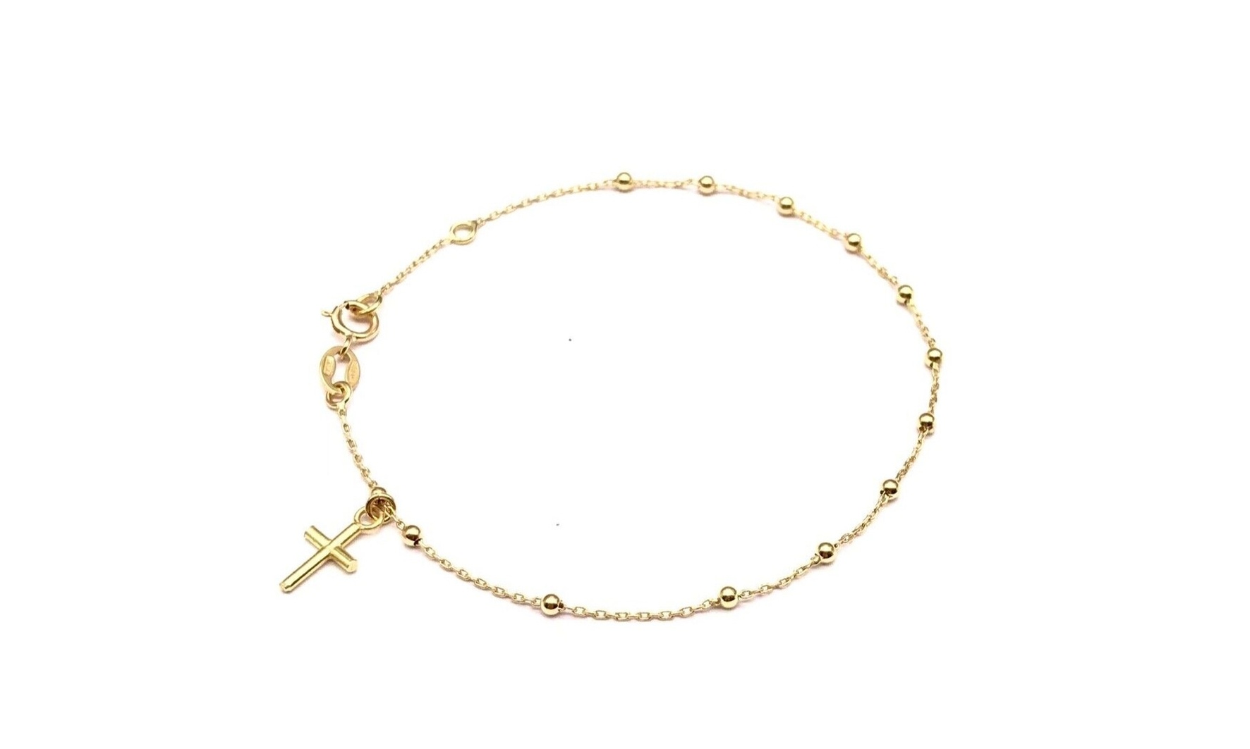 Italian 18K Gold Plated 925 Sterling Silver 7 Inch Rosary Cross Bracelet