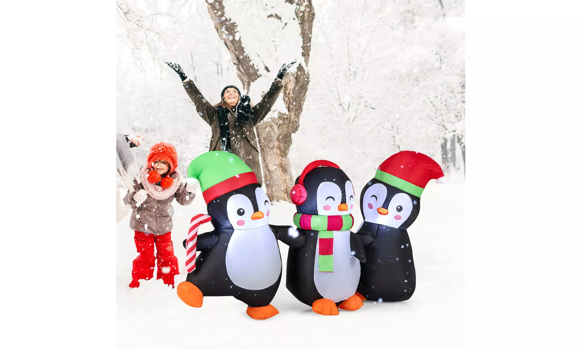 Costway Inflatable Christmas Santa Claus Helicopter Snowman Penguin Lights
