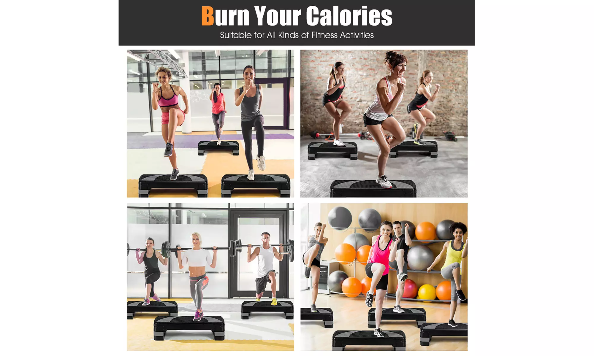 31'' Aerobic Exercise Stepper Cardio Trainer 3 in 1 Adjustable Height 4'' - 6''