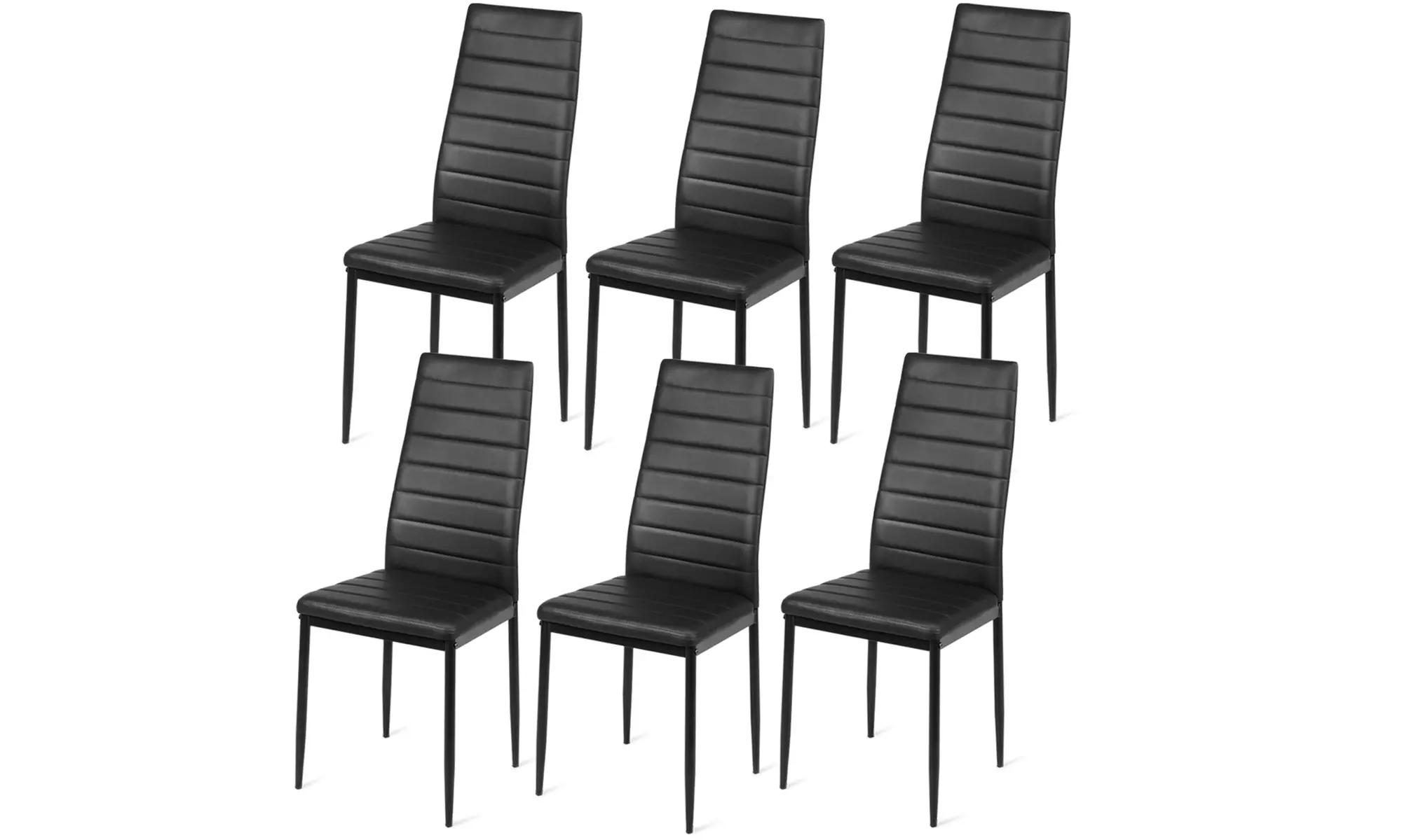 Set of 6 Dining Side Chair PVC High Back Metal Legs Kitchen Home Furniture Black - Primary Image
