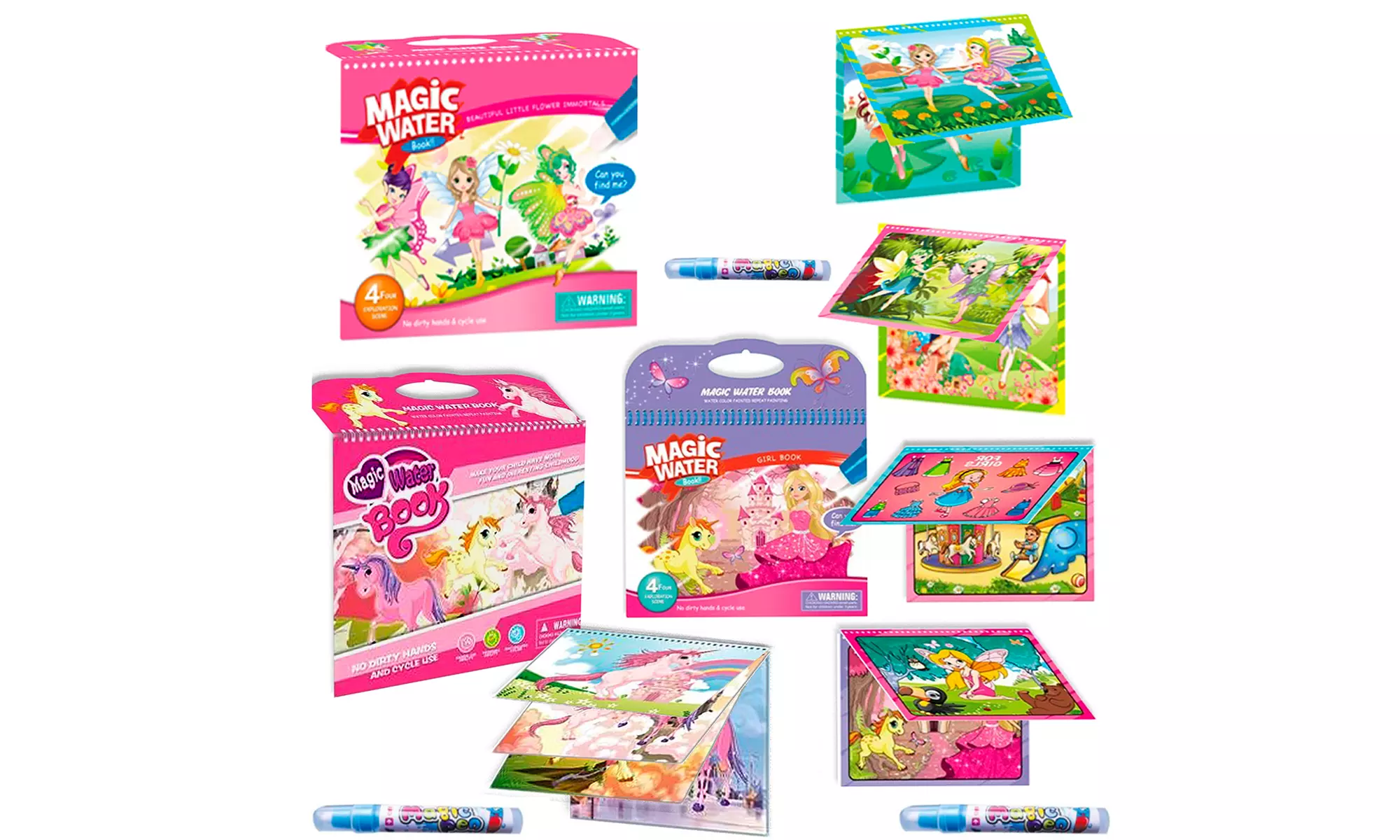 Zummy Magic Water Washable Coloring Books with Water Markers ( 3 Pack )