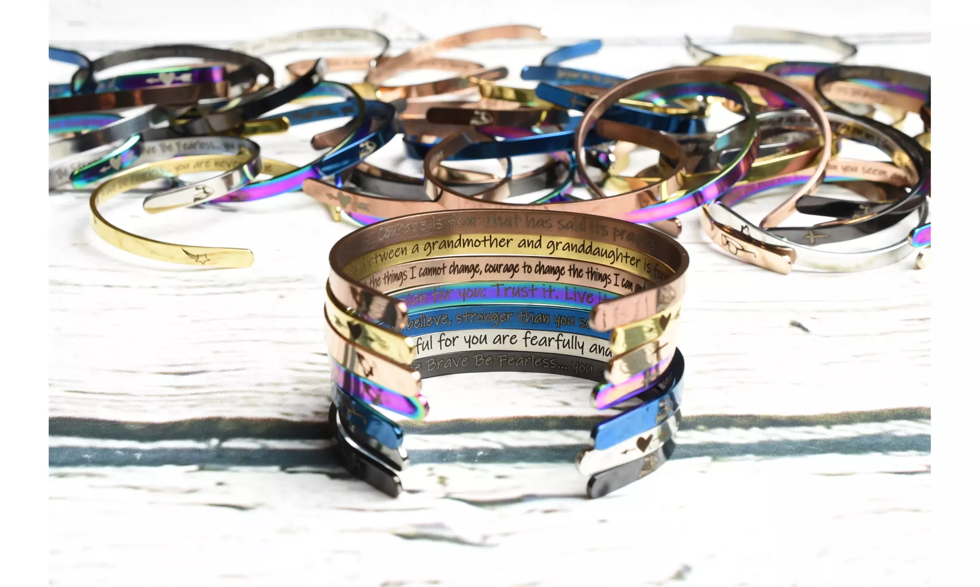 5mm Solid Stainless Steel Inspirational Cuffs by Pink Box - Primary Image