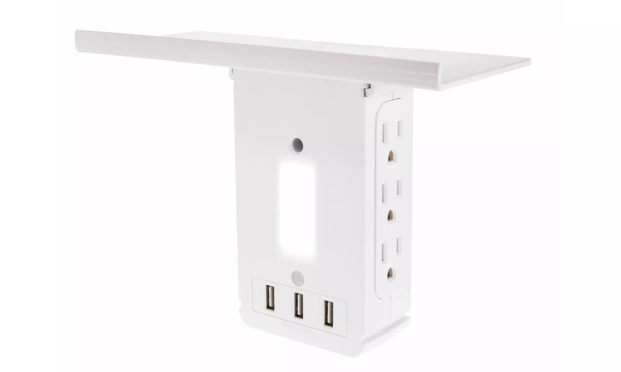 Wall Power Outlet Shelf w/ Night Light - Socket Wall Stand 6 Plugs 3 USB - Primary Image