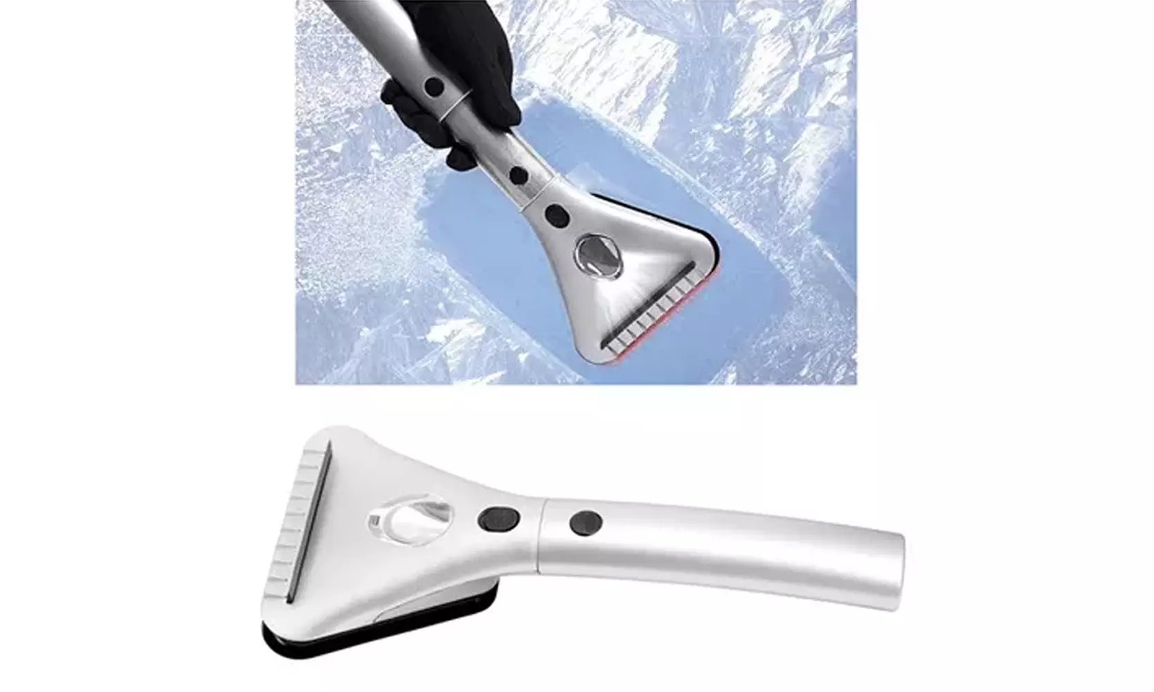 Heated Extendable Car Windshield Ice Scraper with Built-In Wide-Beam LED Light - Primary Image