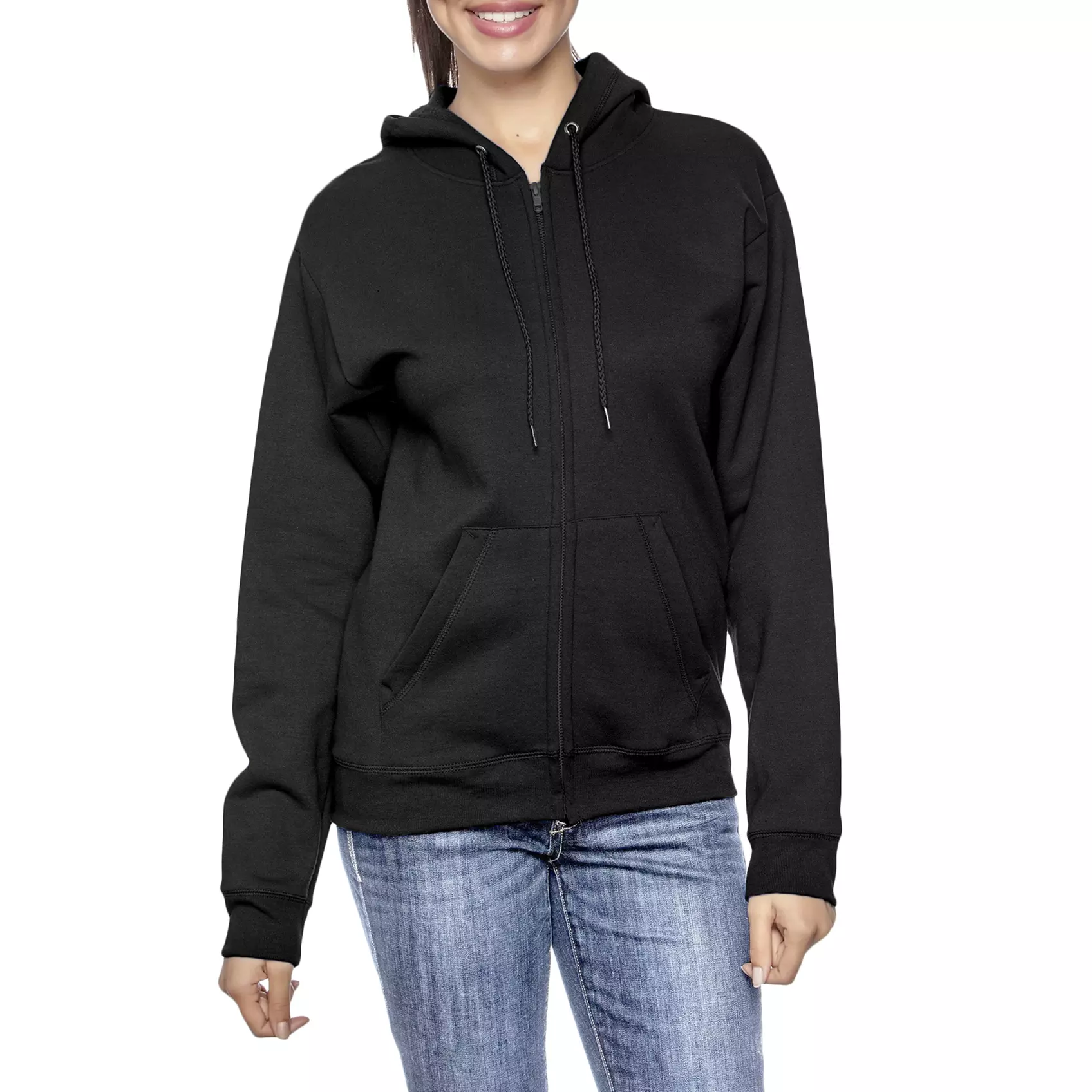 Women's Oversize Loose Fit Fleece-Lined Zip Hoodie Sweater