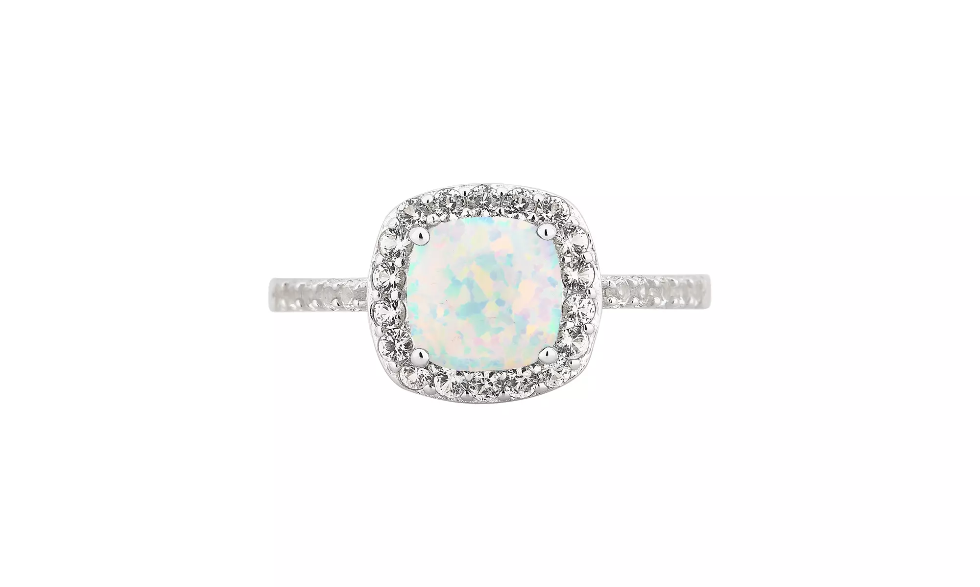 Gemstone & Created Sapphire Halo Ring in Sterling Silver Diamond Accent Jewelry