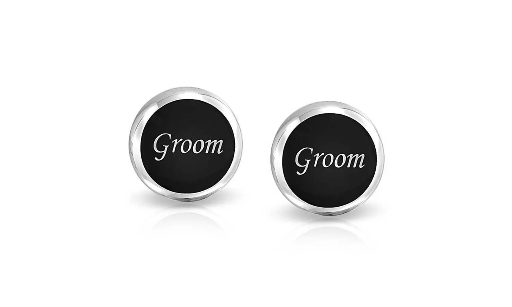 Bling Jewelry Black Enamel Stainless Steel Plated Mens Groom Cufflinks - Second Medium