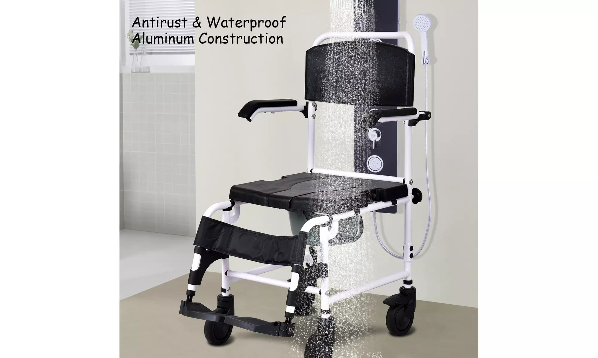 Bathroom Shower Toilet Commode Wheelchair w/ Drop Arms Patient Wheel Chair - Primary Image