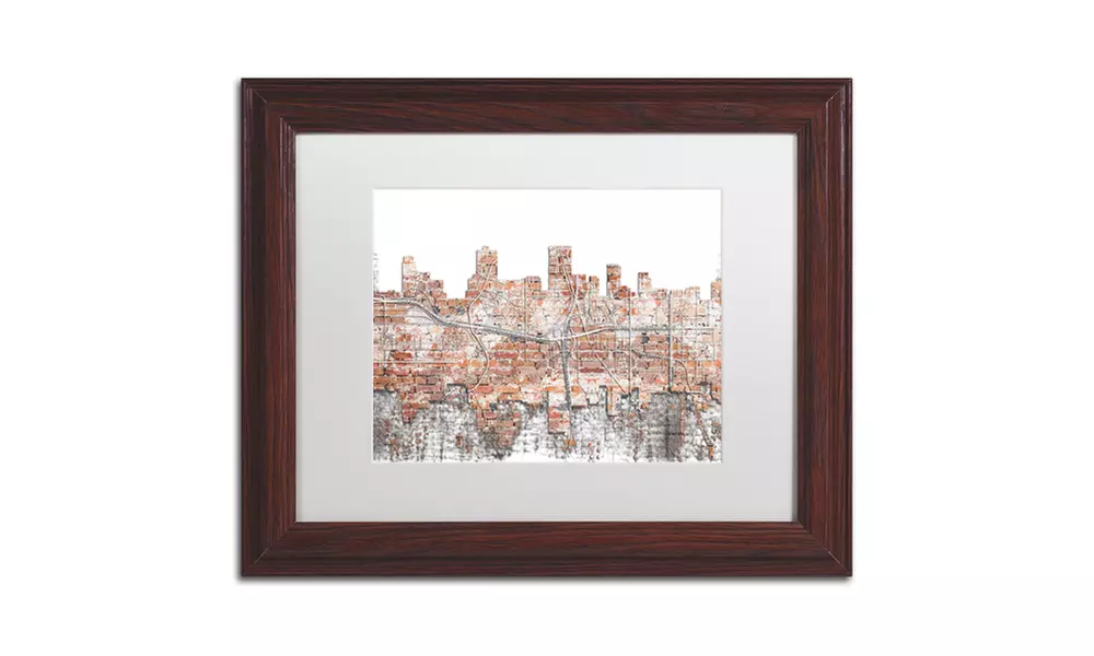 Marlene Watson 'Anchorage Alaska Skyline Brick' Matted Wood Framed Art - Primary Image