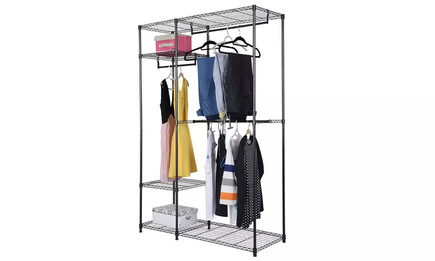 4 Tiers Portable Metal Closet Storage Organizer Wardrobe Clothes Rack  - Primary Image