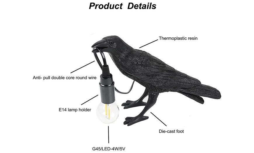 Raven Table Lamp Black Crow Desk Lamp Led Bird Light For Indoor 