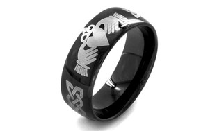 Black Plated Stainless Steel Men's Claddagh Ring