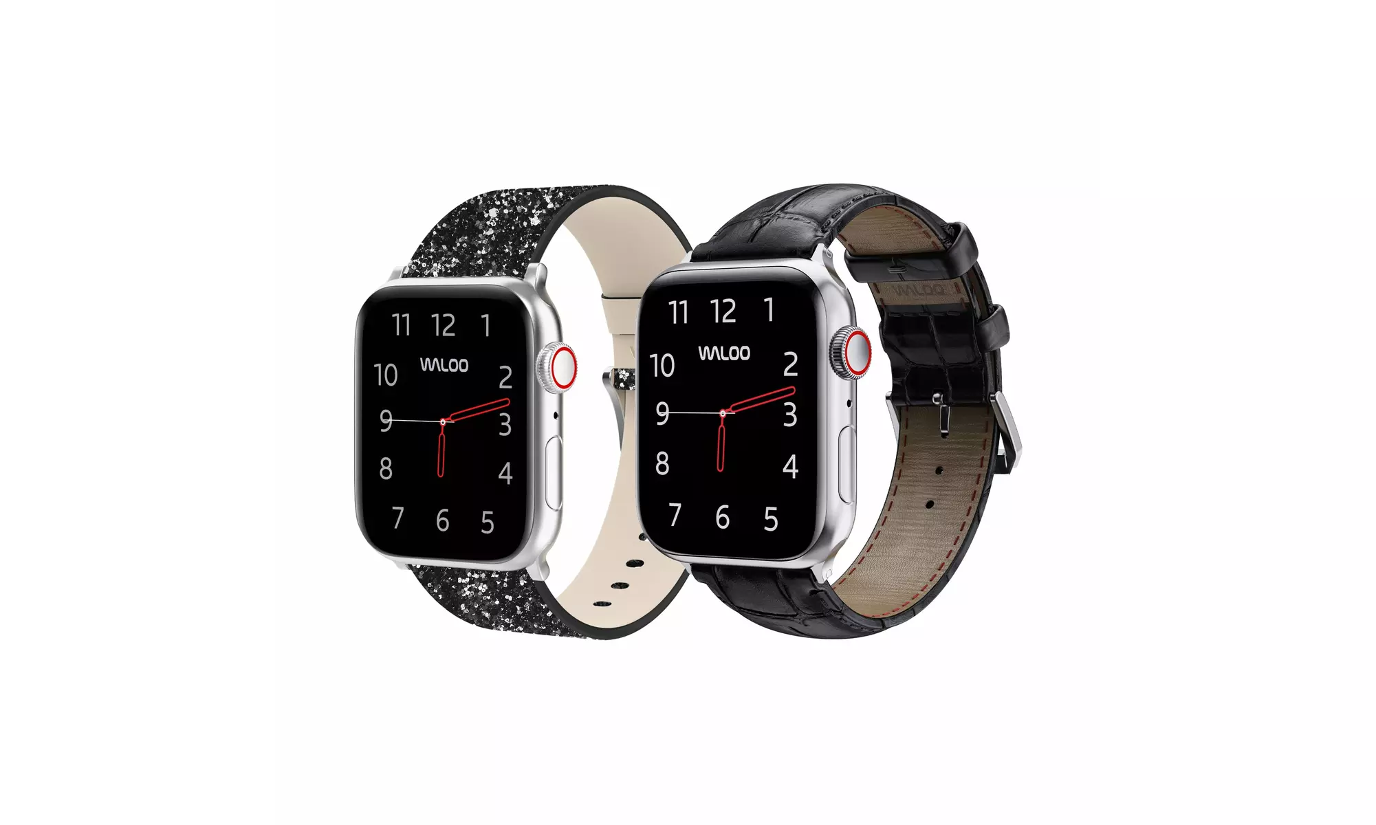 Waloo 2-Pack Leather Bling and Crocodile Embossed Apple Watch Bands