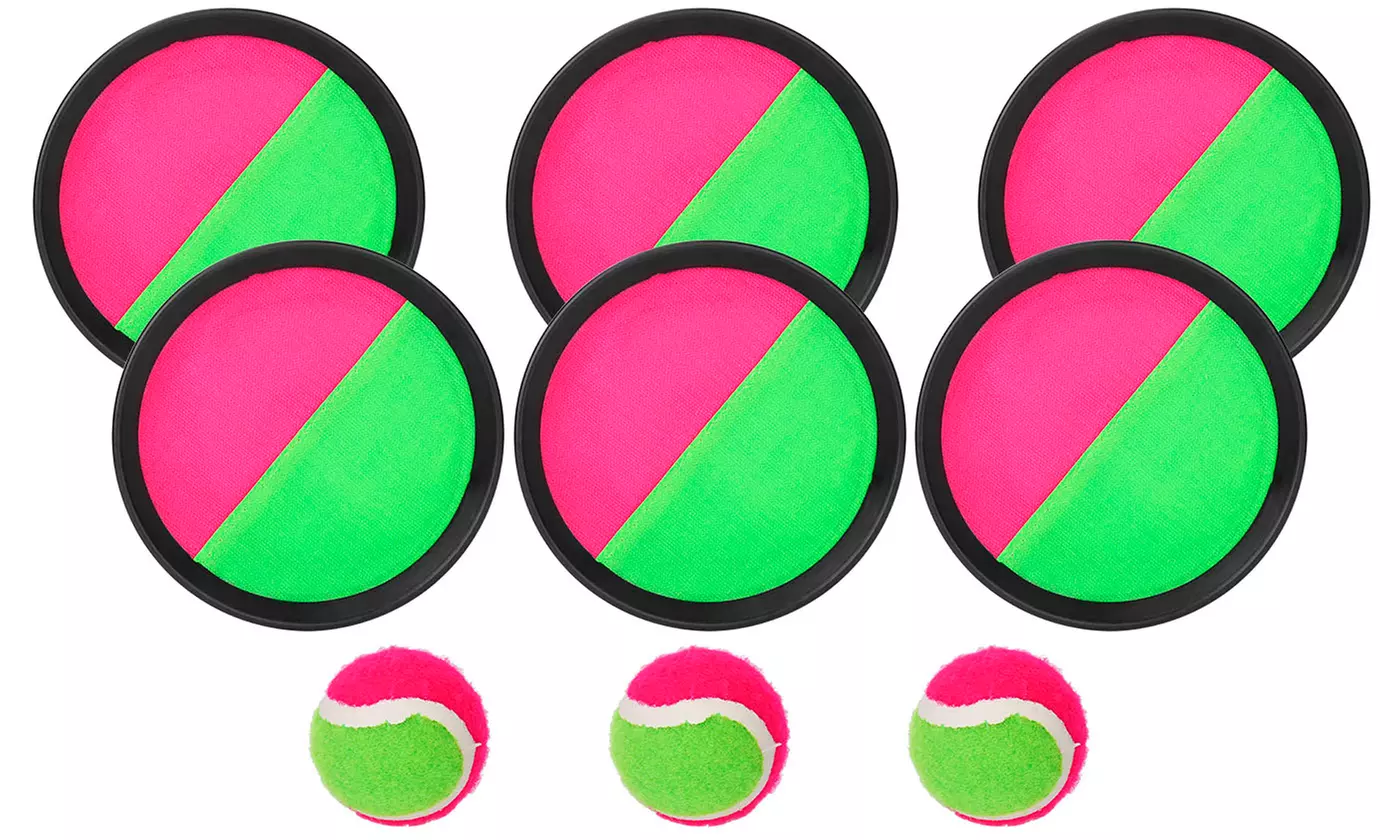 iMounTEK Toss & Catch Paddle Game Set with 3 Nylon Balls & 6 Self-Stick Pads