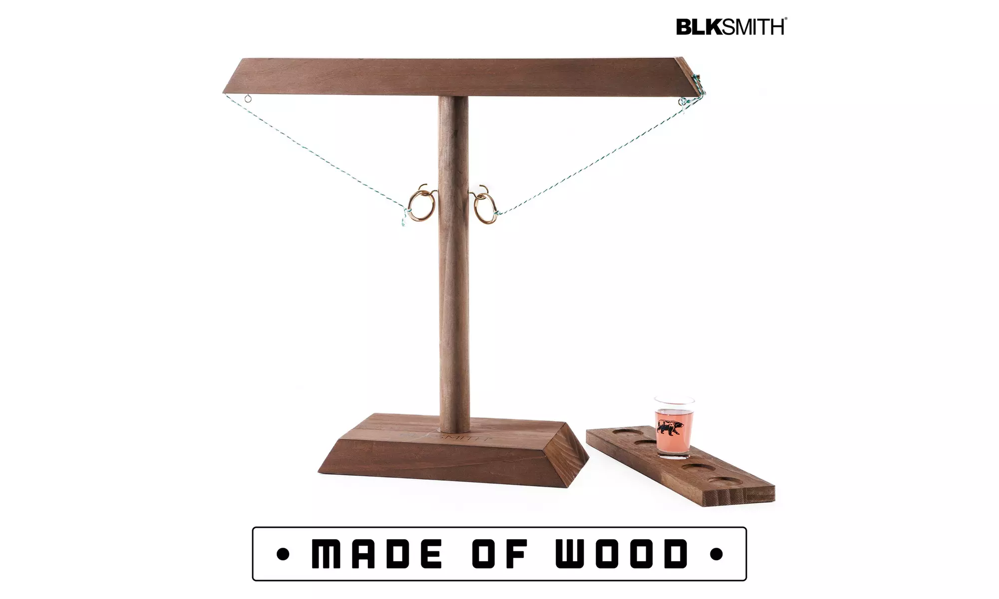 BLKSMITH Oversized Solid Wood Hook Swing Ring Toss Game With Shot Glass - Second Medium