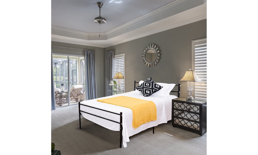 Image 7: Black Twin Size Metal Bed Frame Platform 6 Legs Headboards Furniture