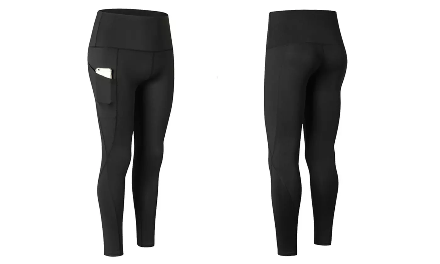 Womens High Waist Pockets Yoga Pants Running Pants Workout Capris Leggings